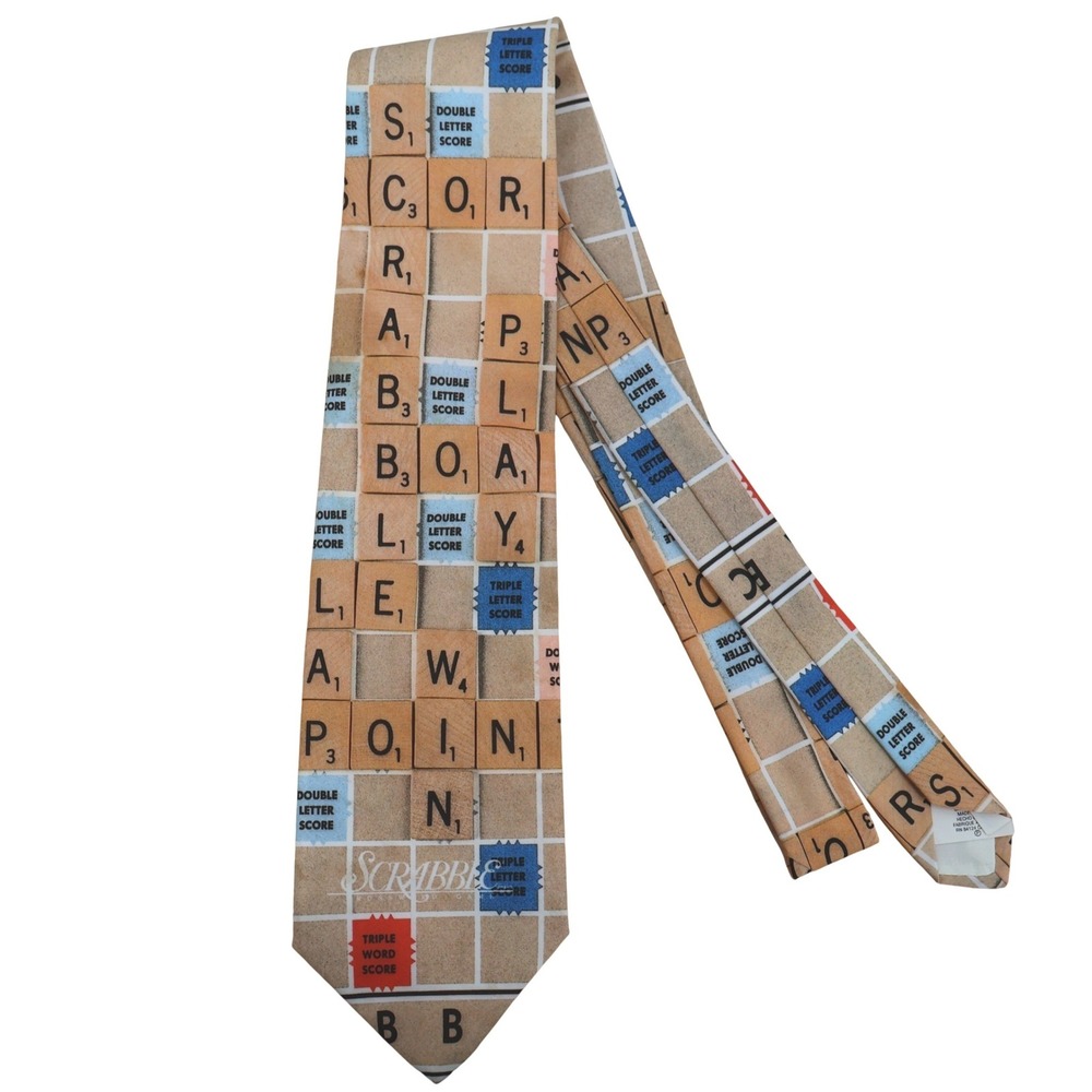 Ralph Marlin Scrabble Board Game Tie Vintage 90s Mens Novelty Teacher Academia